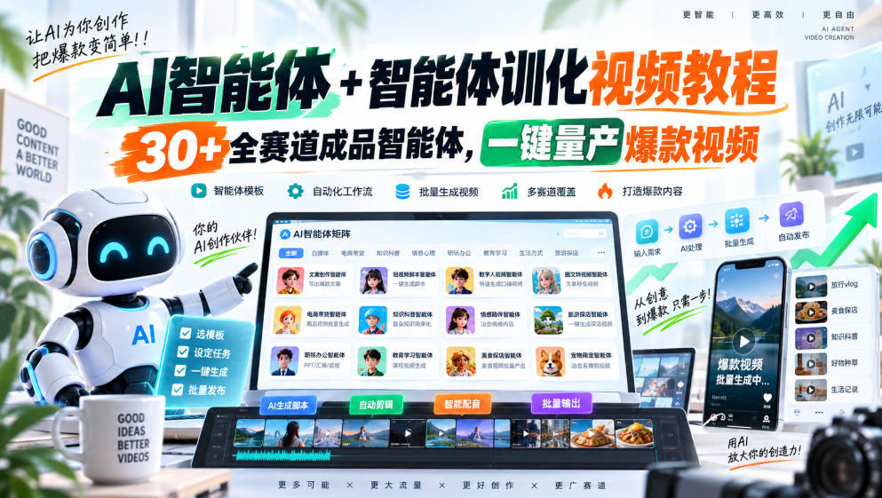 AI智能体+智能体训化视频教程,30+全赛道成品智能体,一键量产爆款视频-宇文网创