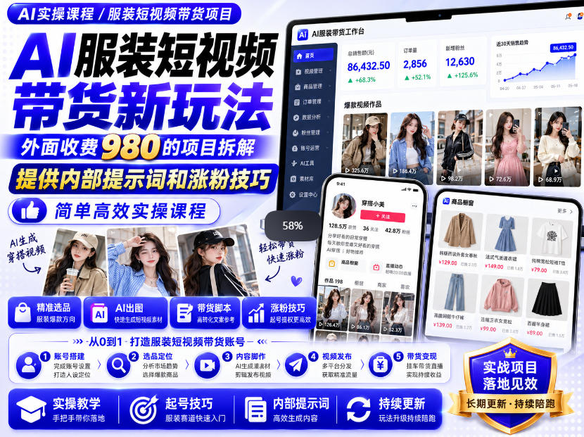 外面收费980AI快手带货系统课程,内部课程首次外放,操作简单高效,一分钟一条爆款视频-宇文网创