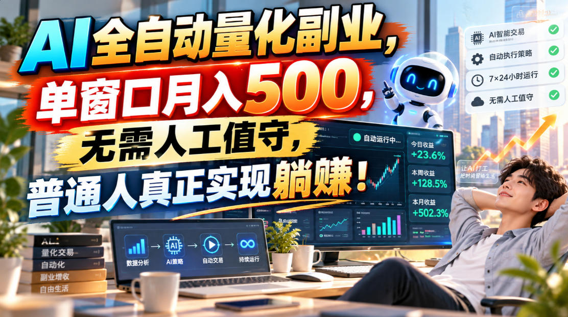 (20826期)AI全自动量化副业,单窗口月入500,无需人工值守,普通人真正实现躺賺!-宇文网创