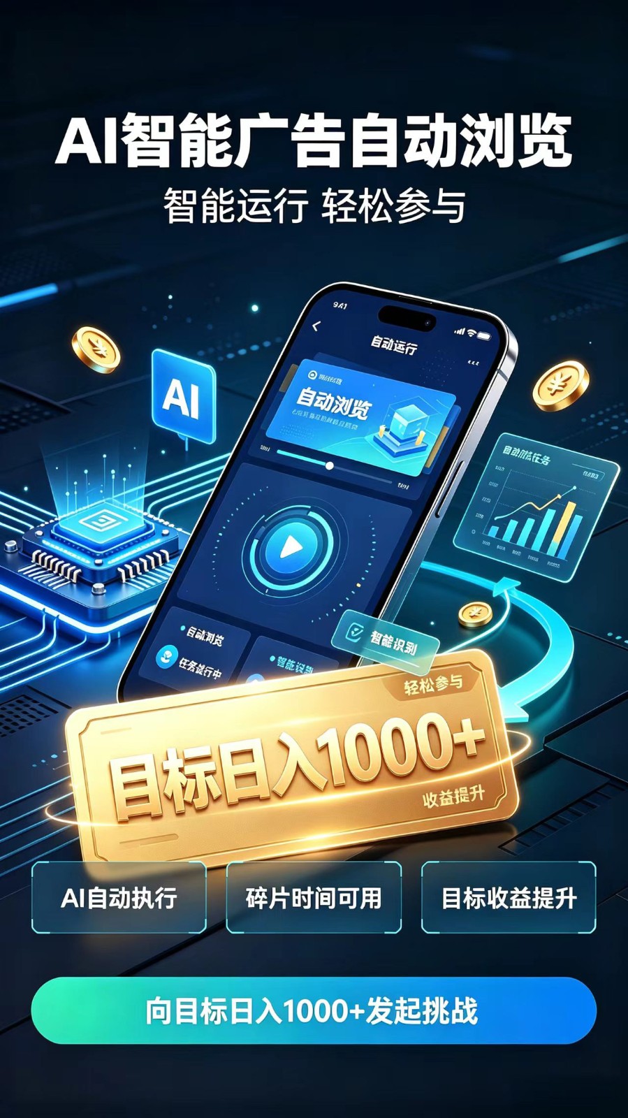 AI智能广告自动浏览项目,轻量操作稳定收益,低门槛自动挂机,闲暇时间轻松赚取收益-宇文网创