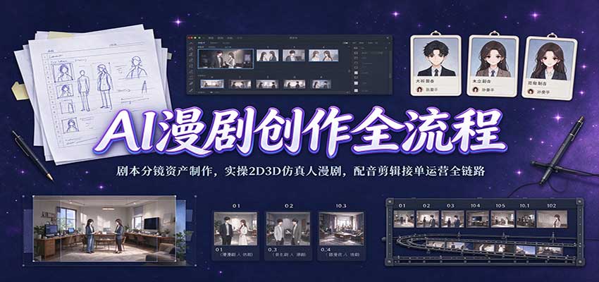 AI漫剧创作全流程:剧本分镜资产制作,实操2D3D仿真人漫剧,配音剪辑接单运营全链路-宇文网创