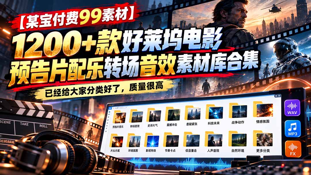 (20797期)【某宝付费99素材】1200+款好莱坞电影预告片配乐转场音效素材库合集-宇文网创