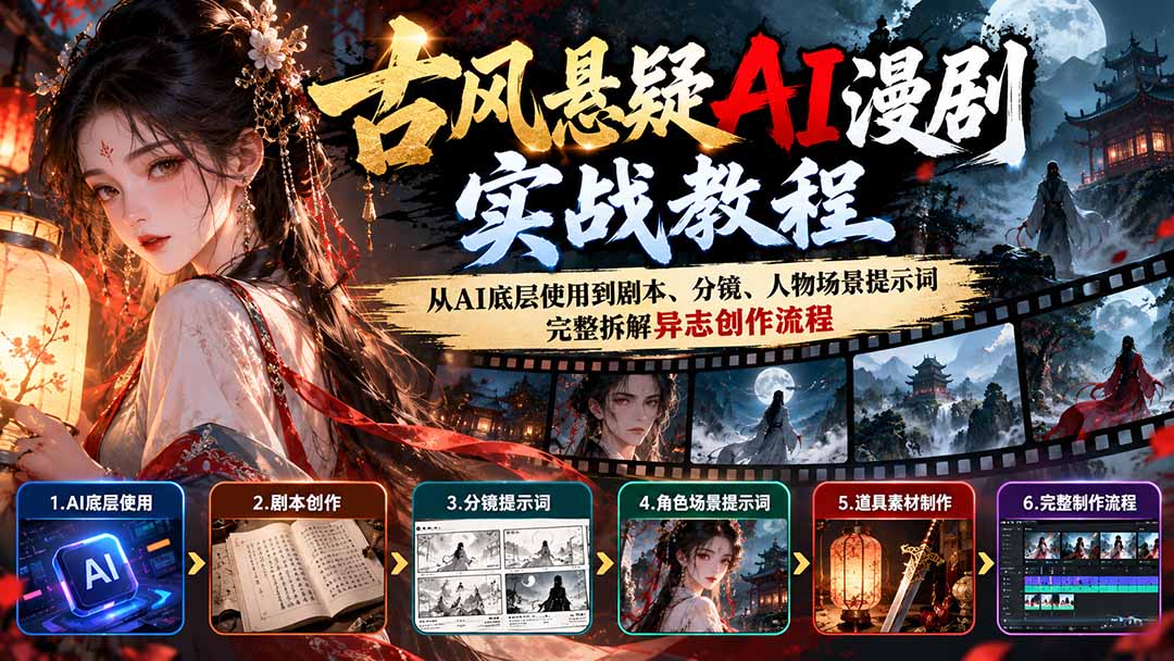 (20798期)古风悬疑AI漫剧实战教程:从AI底层使用到剧本、分镜、人物场景提示词,完整拆解异志创作流程-宇文网创