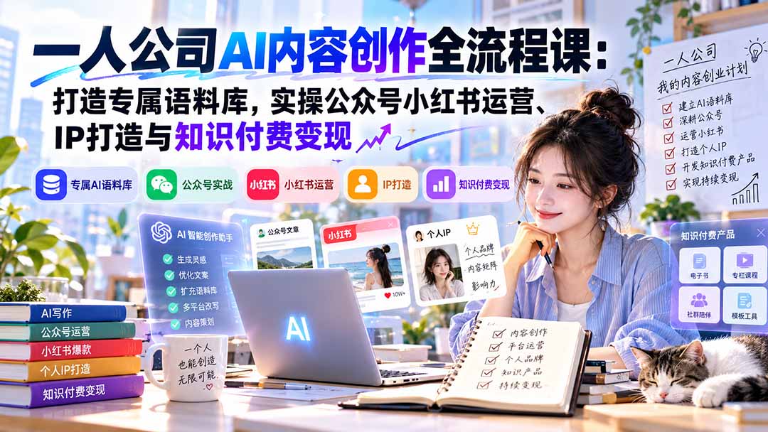 (20866期)一人公司AI内容创作全流程课:打造专属语料库,实操公众号小红书运营、IP打造与知识付费变现方法论-宇文网创