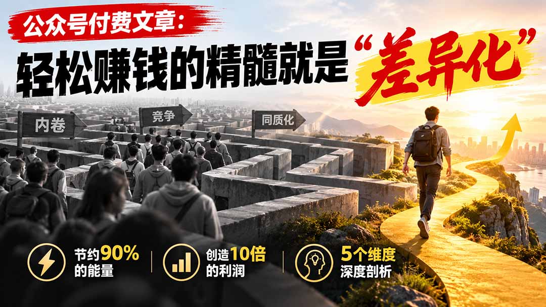 （20779期）公众号付费文章：轻松赚钱的精髓就是“差异化”-宇文网创