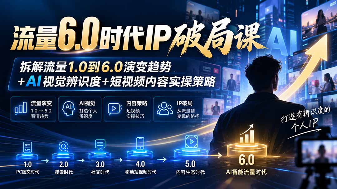 (20845期)流量6.0时代IP破局课:拆解流量1.0到6.0演变趋势+AI视觉辨识度+短视频内容实操策略-宇文网创