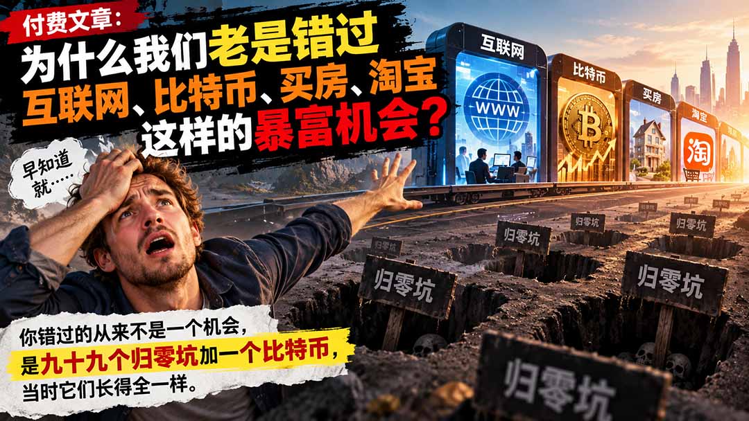 (20834期)付费文章:为什么我们老是错过互联网、比特币、买 房、淘宝这样的暴富机会?-宇文网创