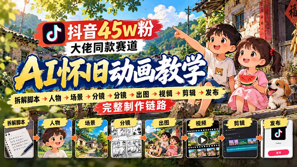 （20781期）抖音45W粉大佬同款赛道AI怀旧动画教学：拆解脚本→人物→场景→分镜→出图→视频→剪辑→发布完整制作链路-宇文网创