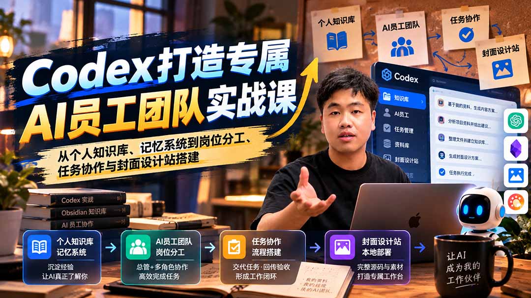（20916期）【无水印】Codex打造专属AI员工团队实战课：从个人知识库、记忆系统到岗位分工、任务协作与封面设计站搭建-宇文网创