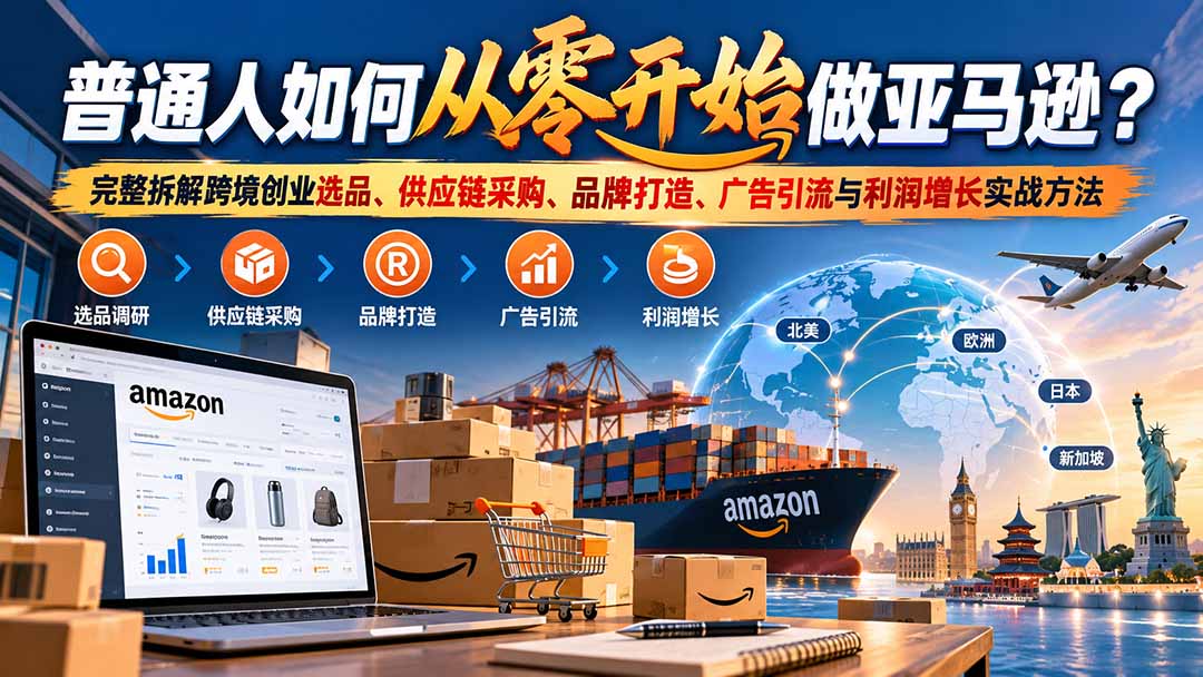 (20953期)普通人如何从零开始做亚马逊?完整拆解跨境创业选品、供应链采购、品牌打造、广告引流与利润增长实战方法-宇文网创