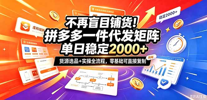 (20955期)不再盲目铺货!拼多多一件代发矩阵落地攻略,提供优质货源店铺运营全流程,零基础可直接复制-宇文网创