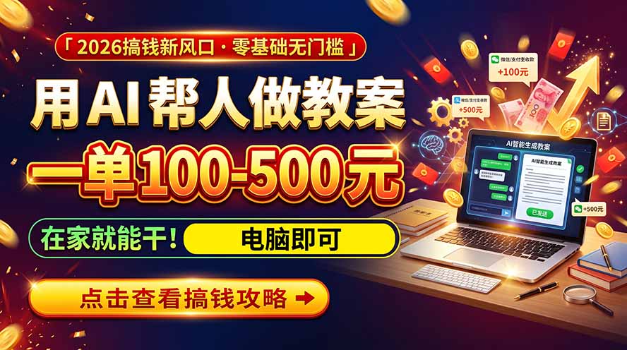 （20859期）AI教育爆火，用AI做单，一单一结，月搞2W+，附免费派单资源+免费工具！-宇文网创