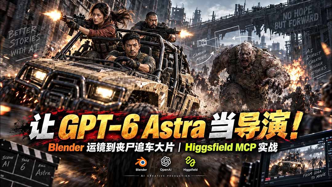(20762期)【无水印】让 GPT-6 Astra 当导演!Blender 运镜到丧尸追车大片|Higgsfield MCP 实战-宇文网创