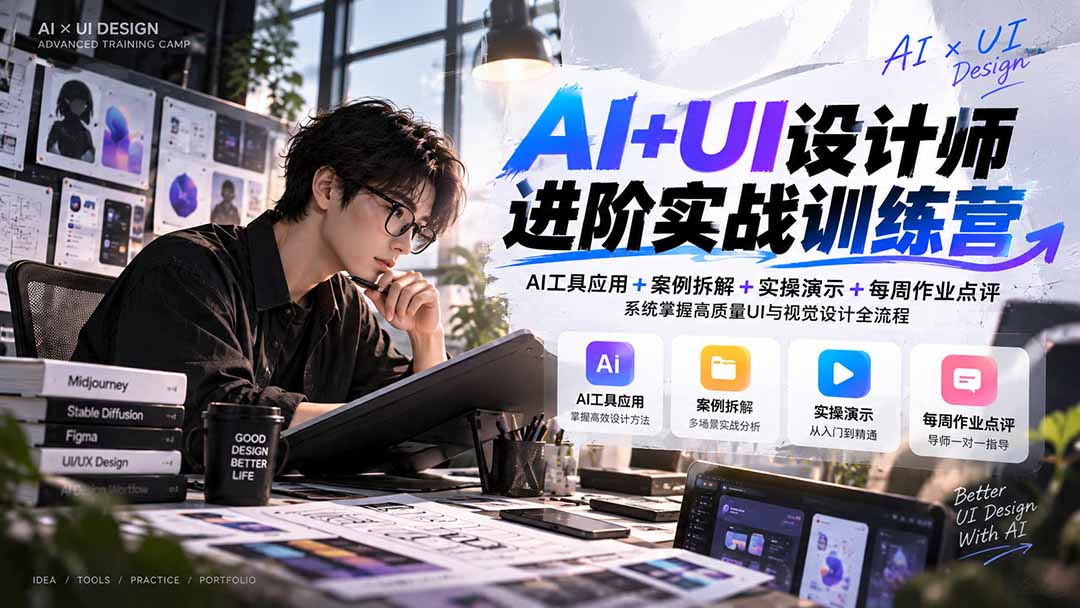 （20905期）【无水印】AI+UI设计师进阶训练营-第4期：AI工具应用+案例拆解+实操演示+作业点评，掌握高质量UI与视觉设计全流程-宇文网创