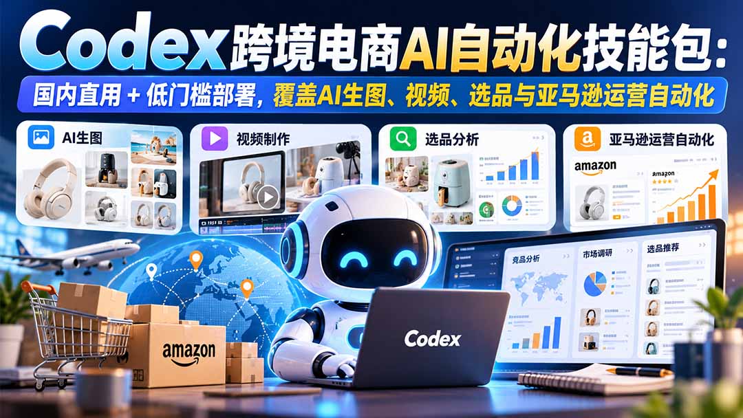 (20752期)【无水印】Codex跨境电商AI自动化技能包:国内直用+低门槛部署,覆盖AI生图、视频、选品与亚马逊运营自动化-宇文网创