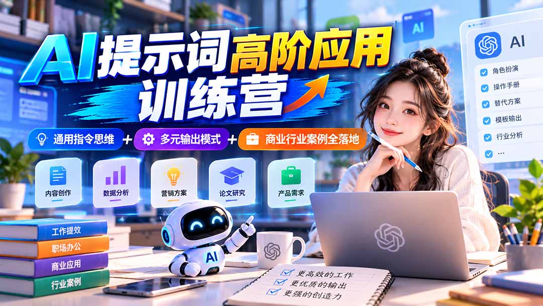 (20823期)【无水印】AI提示词高阶应用训练营|通用指令思维+多元输出模式+商业行业案例全落地-宇文网创