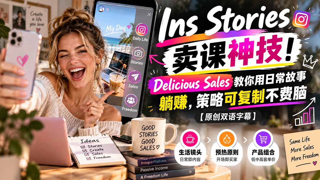 (20767期)Ins Stories 卖课神技!Delicious Sales 教你用日常故事躺赚,策略可复制不费脑【原创双语字幕】-宇文网创