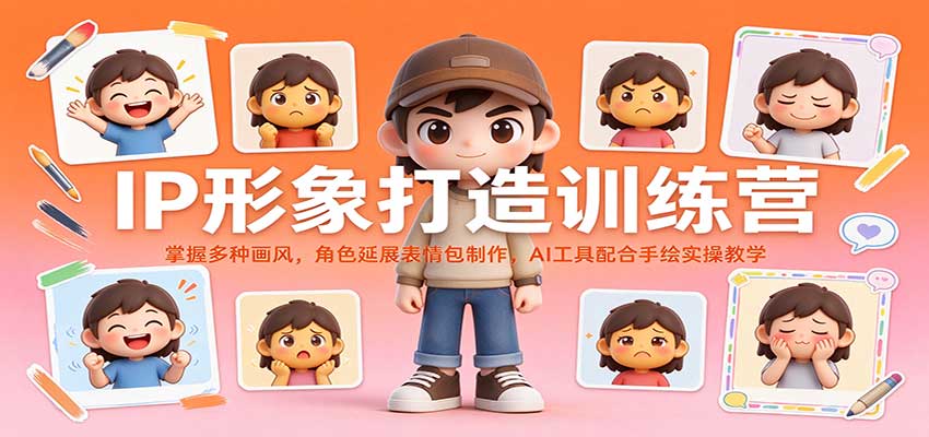 IP形象打造训练营:掌握多种画风,角色延展表情包制作,AI工具配合手绘实操教学-宇文网创