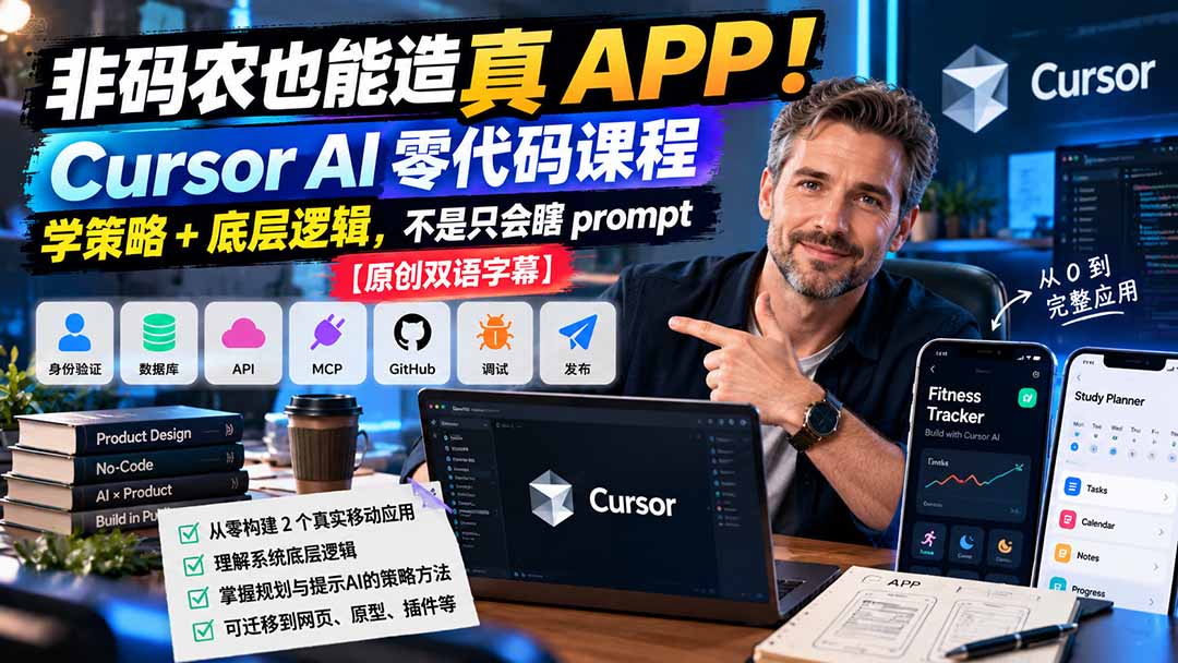 （20810期）非码农也能造真 APP！Cursor AI 零代码课程：学策略 + 底层逻辑，不是只会瞎 prompt【原创双语字幕】-宇文网创
