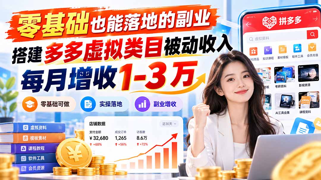 （20870期）零基础也能落地的副业，搭建多多虚拟类目被动收入，每月增收 1-3 万-宇文网创