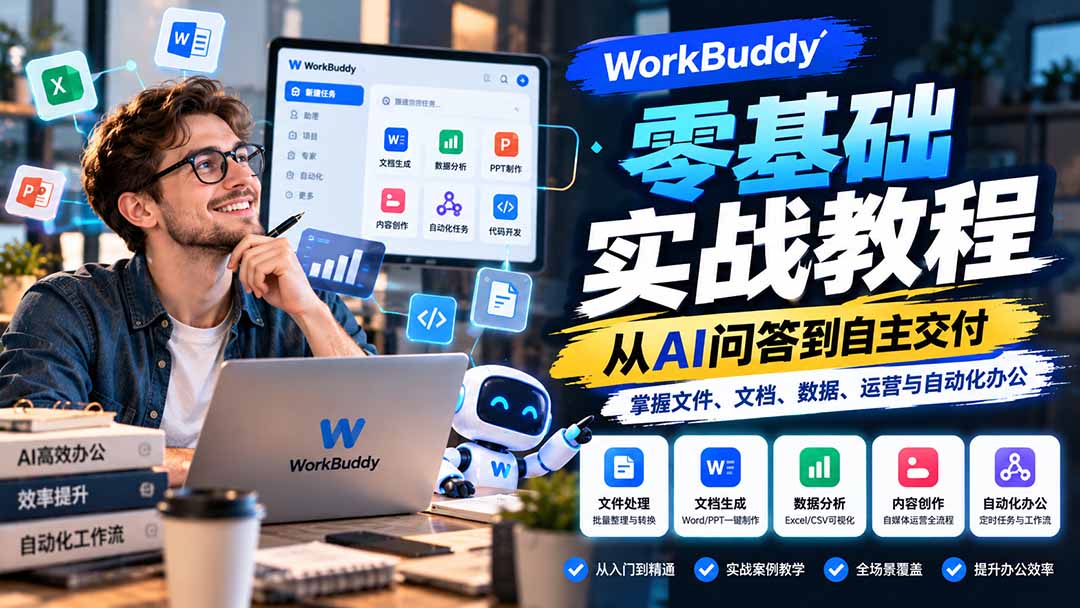 （20827期）WorkBuddy零基础实战教程：从AI问答到自主交付，掌握文件、文档、数据、运营与自动化办公-宇文网创