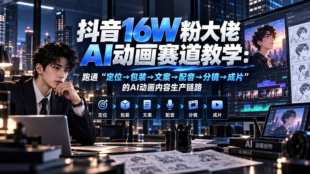 （20791期）抖音16W粉大佬规则门禁AI动画赛道教学：跑通“定位→包装→文案→配音→分镜→成片”的AI动画内容生产链路-宇文网创