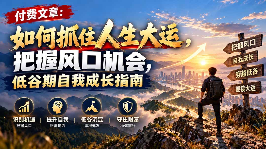 (20942期)付费文章:如何抓住人生大运,把握风口机会,低谷期自我成长指南-宇文网创