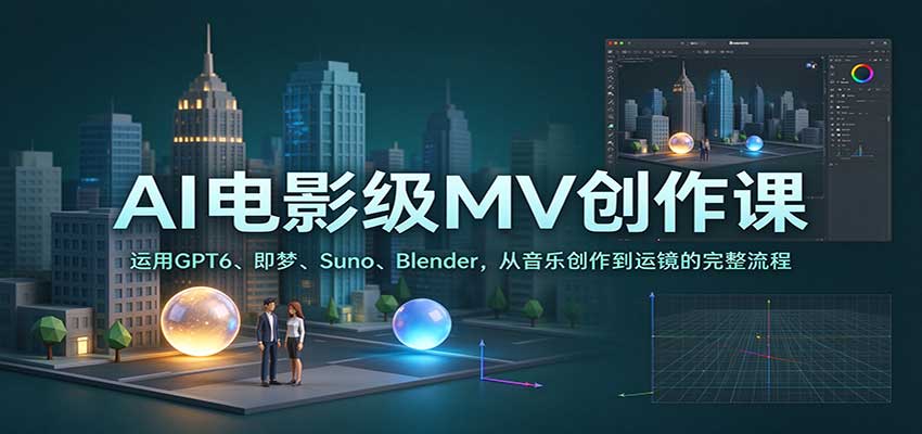 AI电影级MV创作课：运用GPT6、即梦、Suno、Blender，从音乐创作到运镜的完整流程-宇文网创