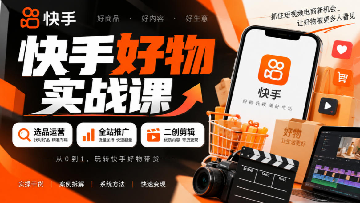 快手好物实战课|选品运营+全站推广+二创剪辑带货变现-宇文网创