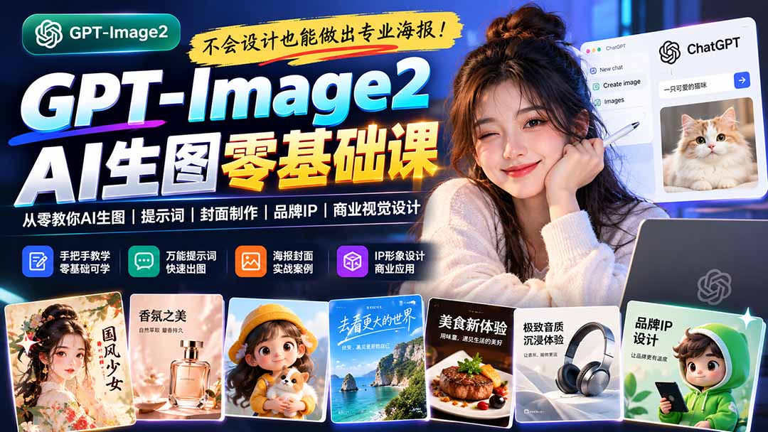 (20944期)不会设计也能做出专业海报!GPT-Image2从零教你AI生图、提示词、封面制作、品牌IP与商业视觉设计-宇文网创