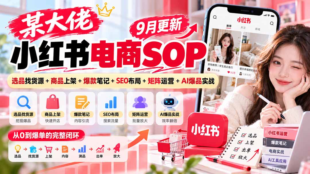 (20757期)某大佬小红书电商SOP|9月更新:选品找货源+商品上架+爆款笔记+SEO布局+矩阵运营+AI爆品实战-宇文网创