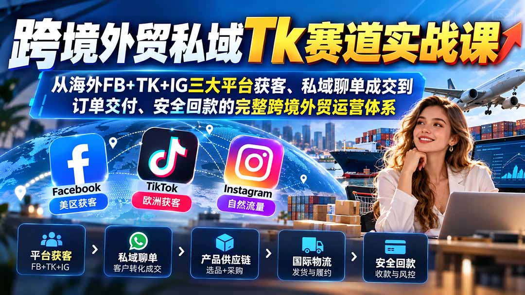 （20894期）跨境外贸私域Tk赛道实战课：从海外FB+TK+IG三大平台获客、私域聊单成交到订单交付、安全回款的完整跨境外贸运营体系-宇文网创