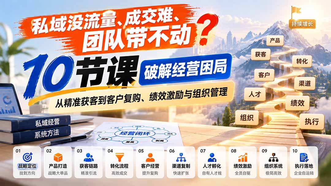(20931期)私域没流量、成交难、团队带不动?10节课破解经营困局,从精准获客到客户复购、绩效激励与组织管理-宇文网创
