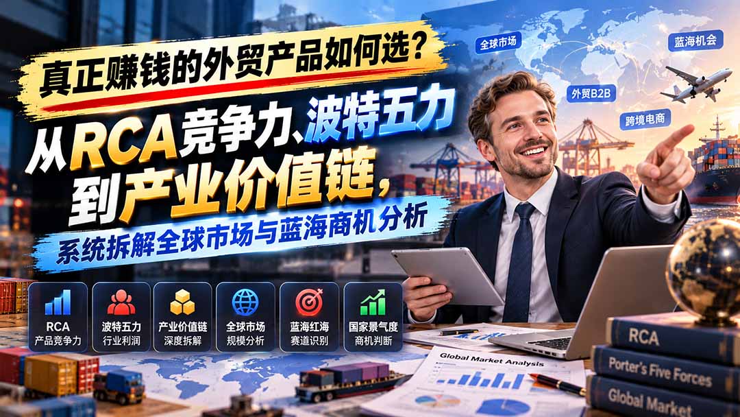 (20932期)真正赚钱的外贸B2B产品如何选?从RCA竞争力、波特五力到产业价值链,系统拆解全球市场与蓝海商机分析-宇文网创