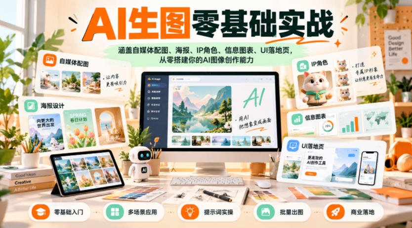 AI生图零基础实战，涵盖自媒体配图、海报、IP角色、信息图表、UI落地页，从零搭建你的AI图像创作能力-宇文网创