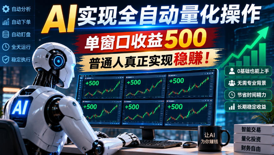 AI实现全自动量化操作,单窗口收益500,普通人真正实现稳賺!【揭秘】-宇文网创