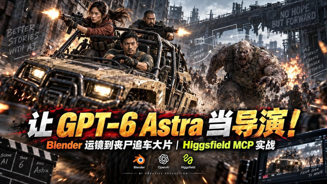 让GPT-6 Astra当导演！Blender运镜到丧尸追车大片｜Higgsfield MCP实战-宇文网创