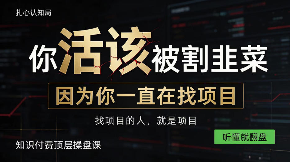 做项目不如卖项目,做知识付费自己当老板,知识付费顶层操盘课,听懂就翻盘【揭秘】-宇文网创