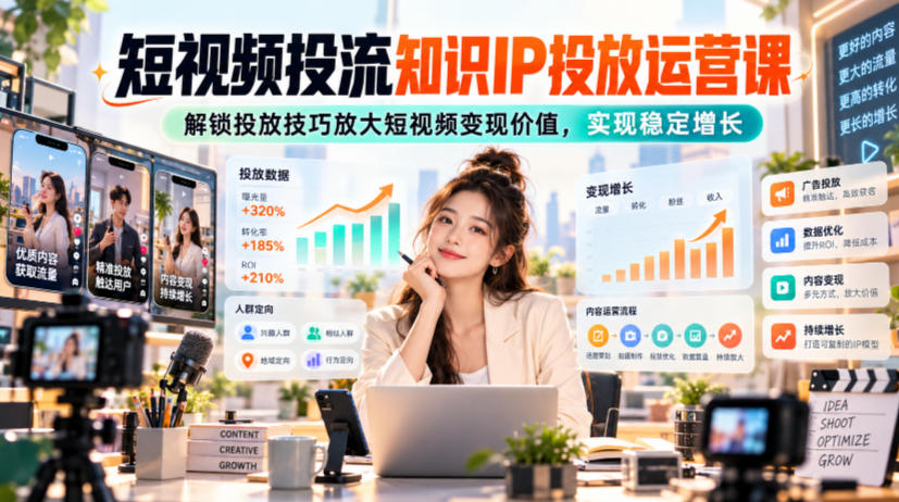 短视频投流知识IP投放运营课,解锁投放技巧放大短视频变现价值,实现稳定增长-宇文网创