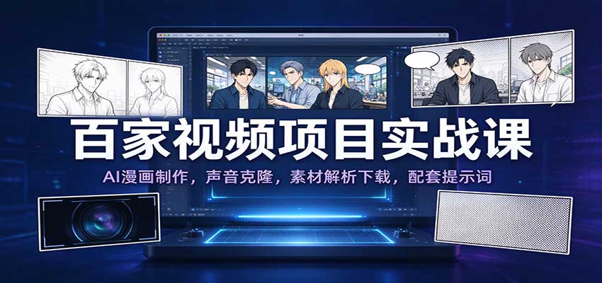 百家视频项目实战课:AI漫画制作,声音克隆,素材解析下载,配套提示词-宇文网创