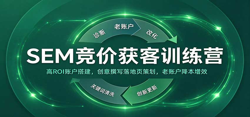 SEM竞价获客训练营：高ROI账户搭建，创意撰写落地页策划，老账户降本增效-宇文网创