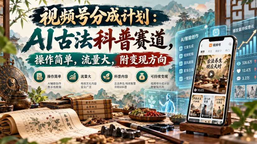 视频号分成计划:AI古法科普赛道,操作简单,流量大,附变现方向-宇文网创