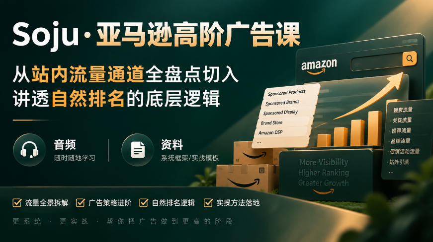 亚马逊高阶广告课，从站内流量通道全盘点切入，讲透自然排名的底层逻辑（直播+音频+资料）-宇文网创