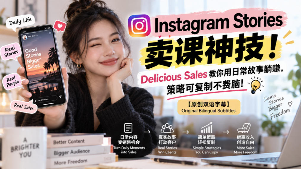 Instagram Stories卖课神技!Delicious Sales教你用日常故事躺賺,策略可复制不费脑!【原创双语字幕】-宇文网创