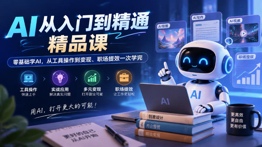 AI从入门到精通精品课,零基础学AI,从工具操作到变现、职场提效一次学完-宇文网创
