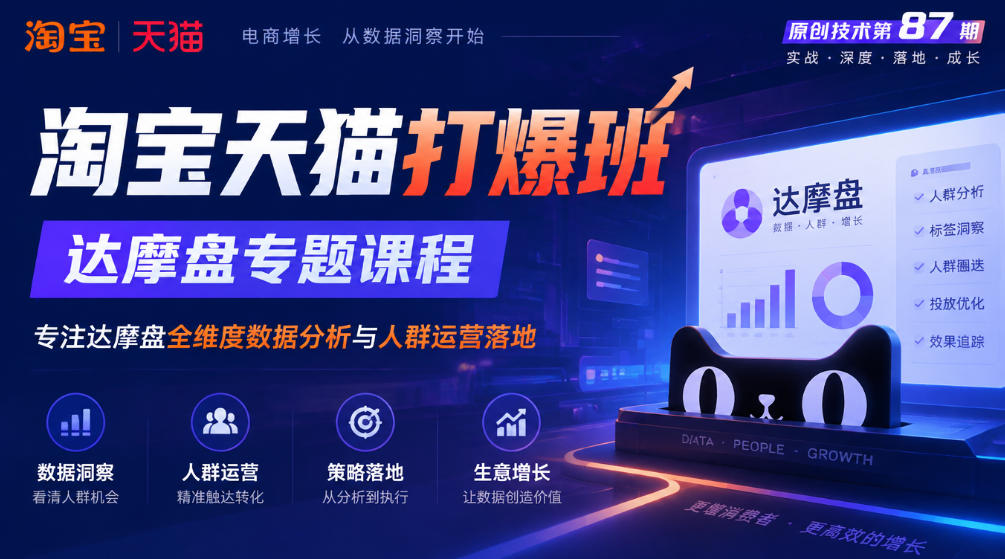 《淘宝天猫打爆班》原创技术第87期，达摩盘专题课程，专注达摩盘全维度数据分析与人群运营落地-宇文网创