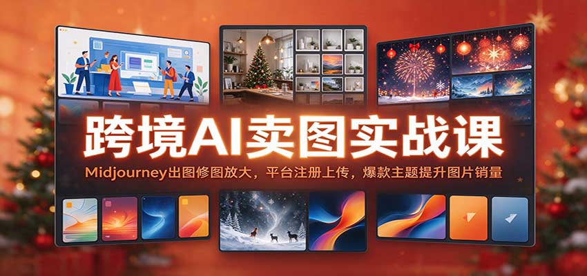 跨境AI卖图实战课:Midjourney出图修图放大,平台注册上传,爆款主题提升图片销量-宇文网创