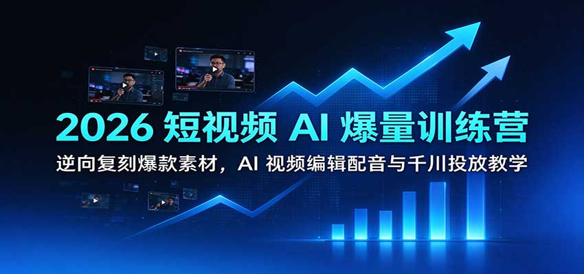 2026短视频AI爆量训练营:逆向复刻爆款素材,AI视频编辑配音与千川投放教学-宇文网创