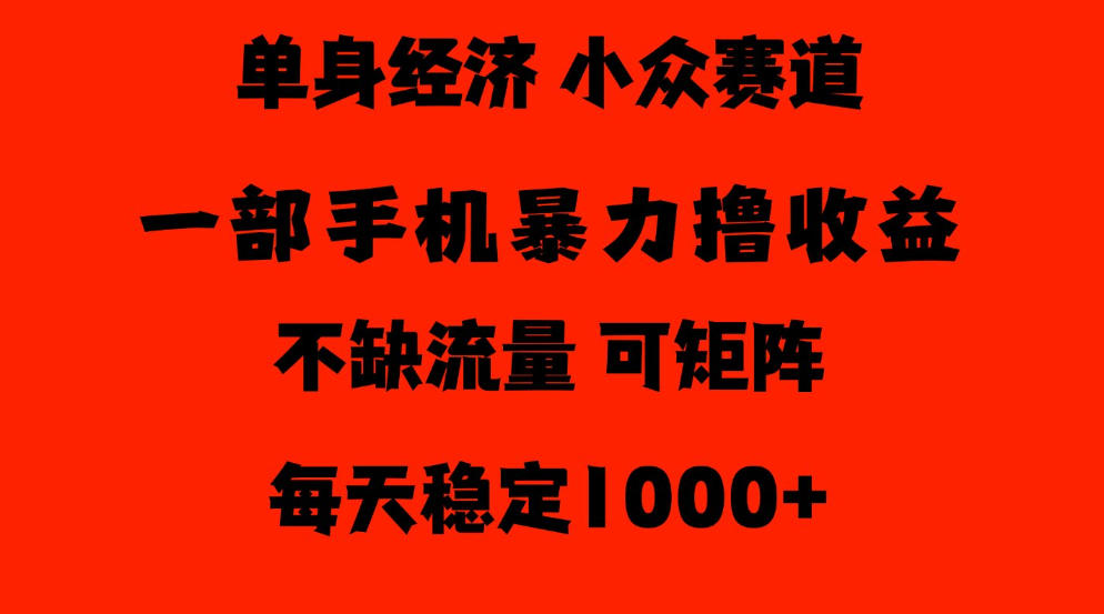26年暴力单身经济，稳定日入500-1k，不缺流量，流量极大，冷门小众赛道，门槛低小白轻松上手【揭秘】-宇文网创