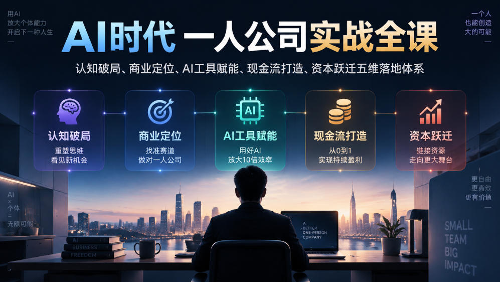AI时代一人公司实战全课|认知破局、商业定位、AI工具赋能、现金流打造、资本跃迁五维落地体系-宇文网创